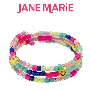 Jane Marie Kids Multi Beaded Coil Wrap Bracelet - Happy Faces